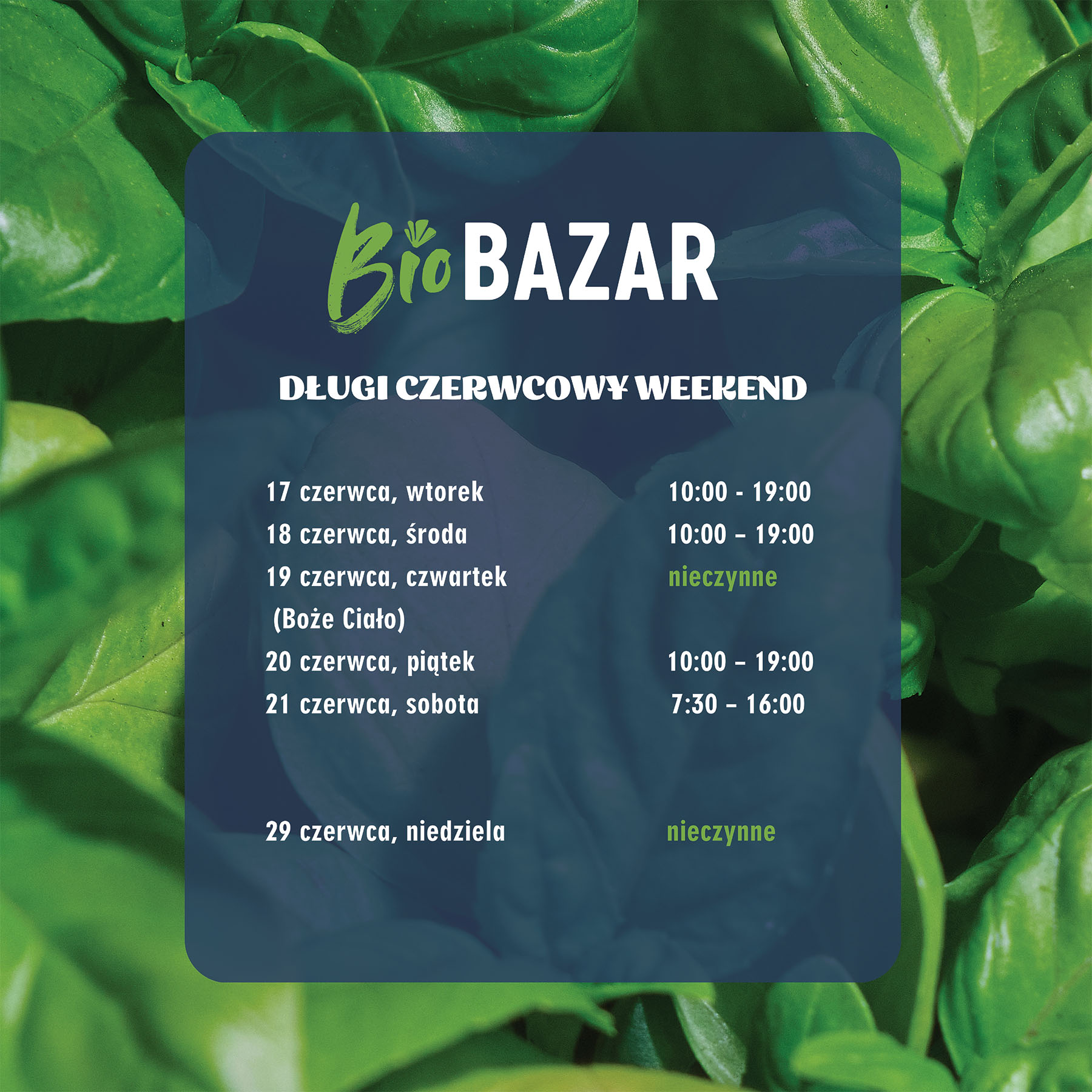 Godziny otwarcia w długi weekend