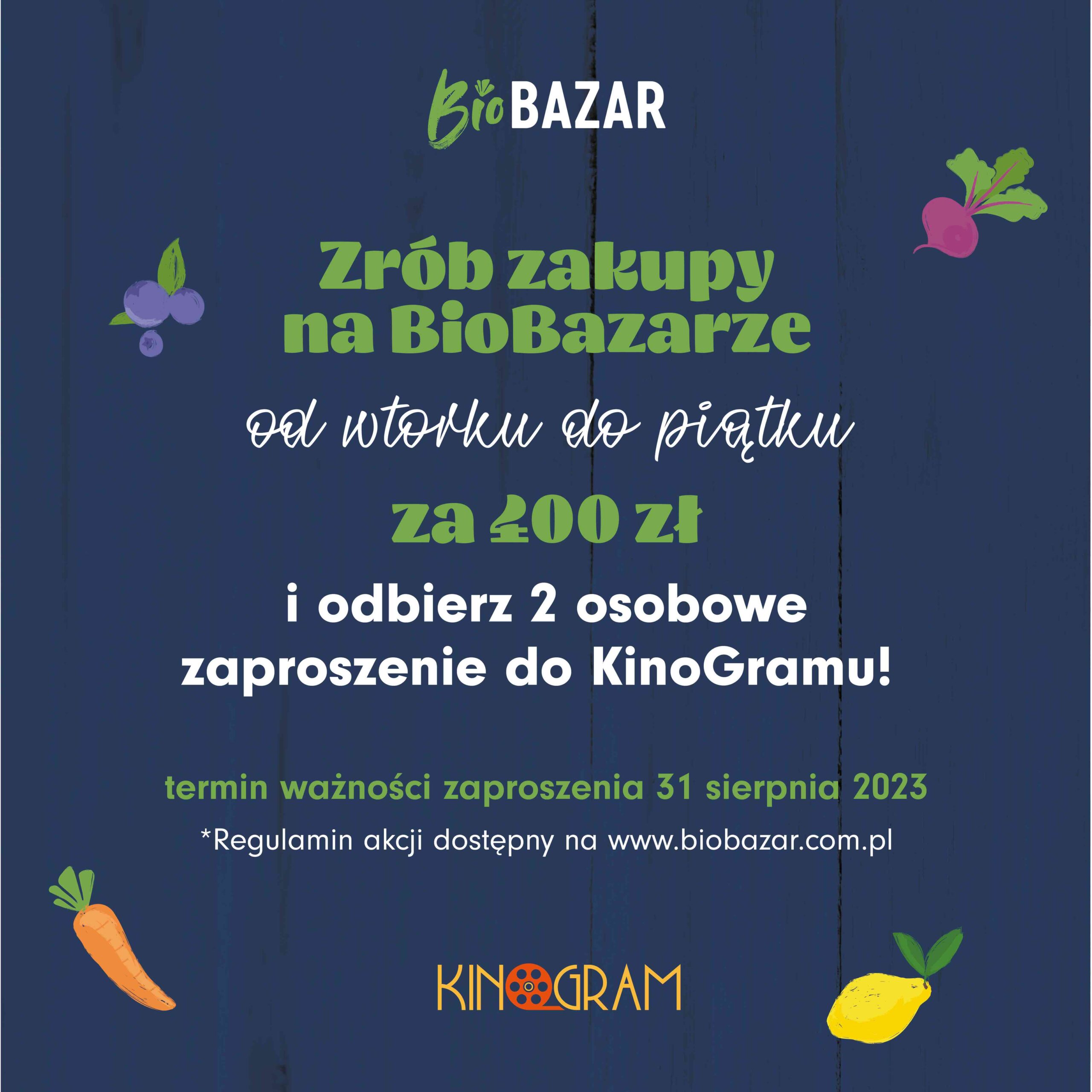 Bilety do KinoGramu za zakupy na BioBazarze